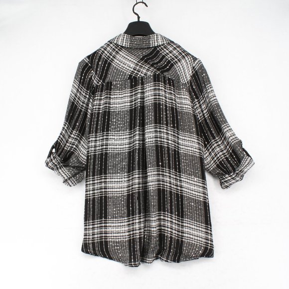 Style & Co Women Plus Long Sleeve Plaid High-Low Hem Button-Up Blouse Black - Picture 4 of 6